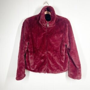 Knapp Studio Deep Red Faux Fur Cropped Jacket Medium